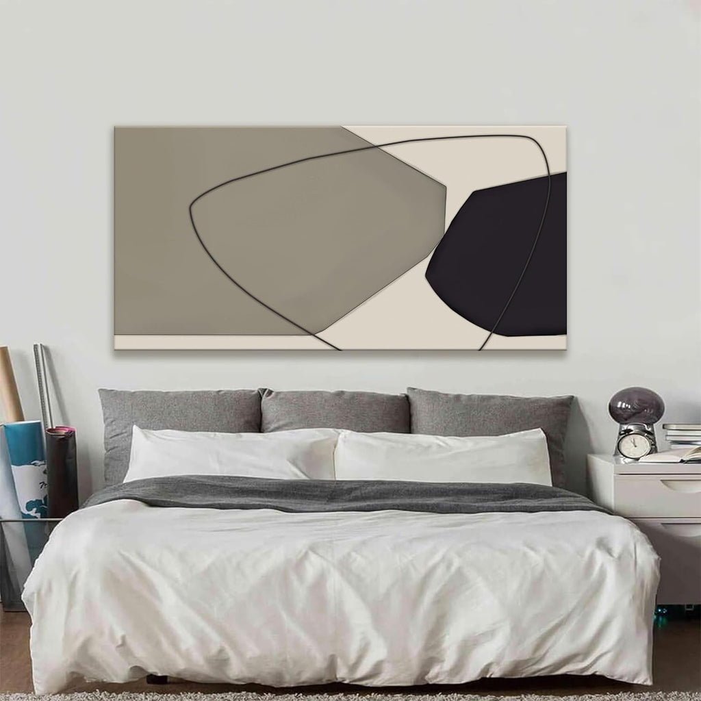 Large Abstract Wall Art Black And Grey White Wall Art Geometric Color Block Line Painting Artwork Canvas Art Wall Decor Simple Picture Artwork For Living Room Bedroom Office Home Artwork 29'X 58'