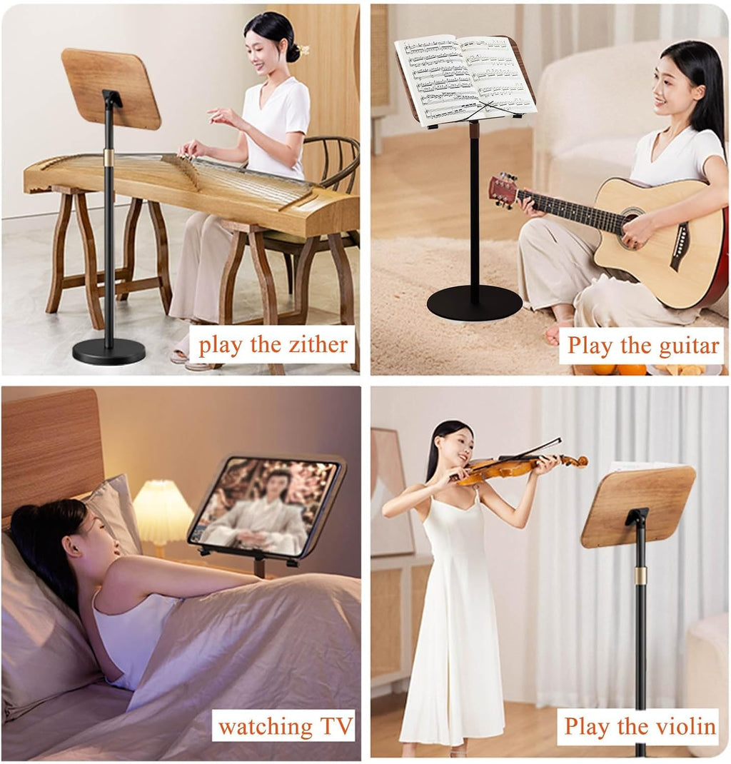 Wood Music Stand for Sheet Music, Music Book Stand Adjustable Height, Stability Sheet Music Stand, Guitar Violin Music Stand for Conductors, Stage, Theatre, Lectures,