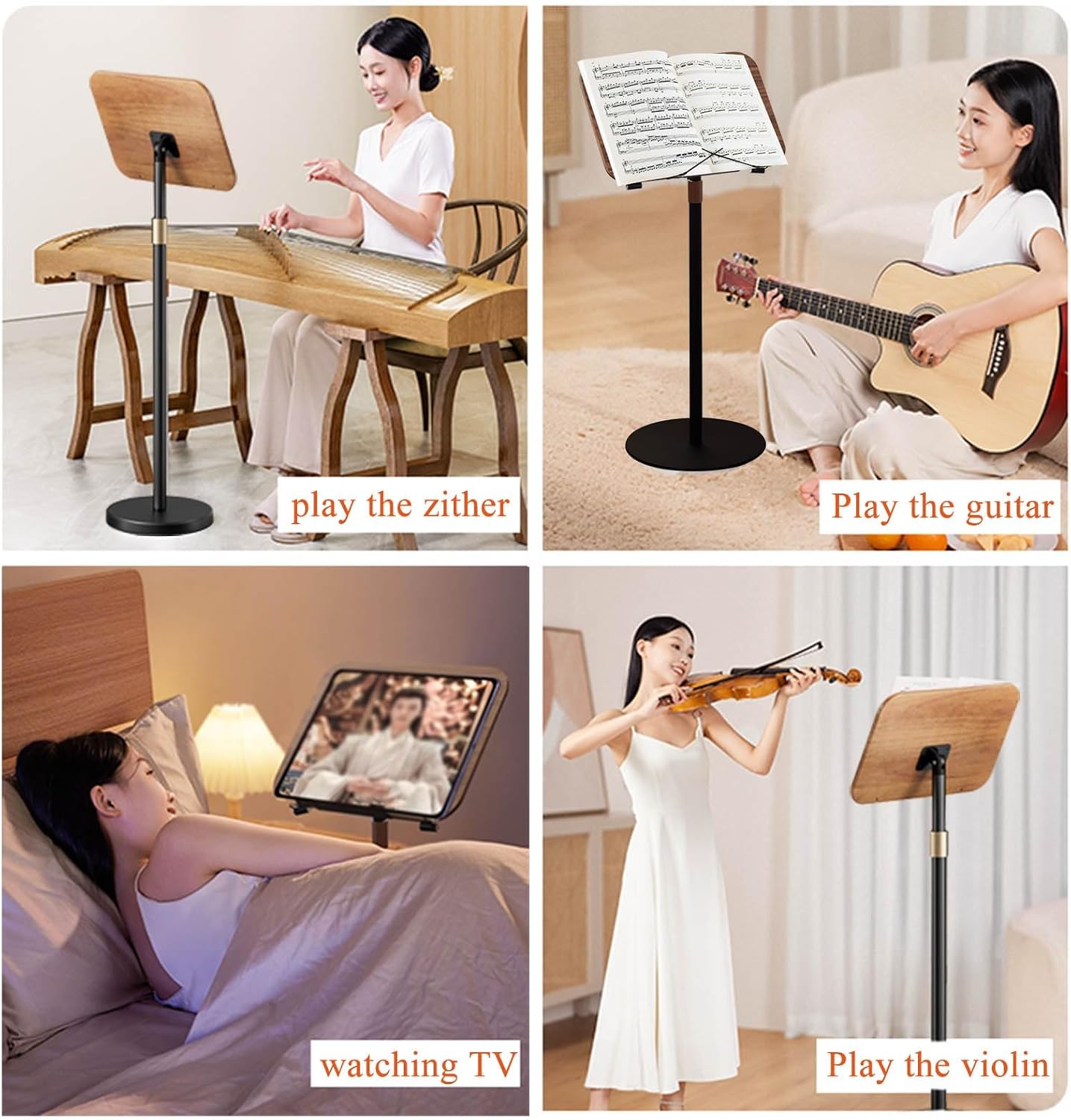 Wood Music Stand for Sheet Music, Music Book Stand Adjustable Height, Stability Sheet Music Stand, Guitar Violin Music Stand for Conductors, Stage, Theatre, Lectures,