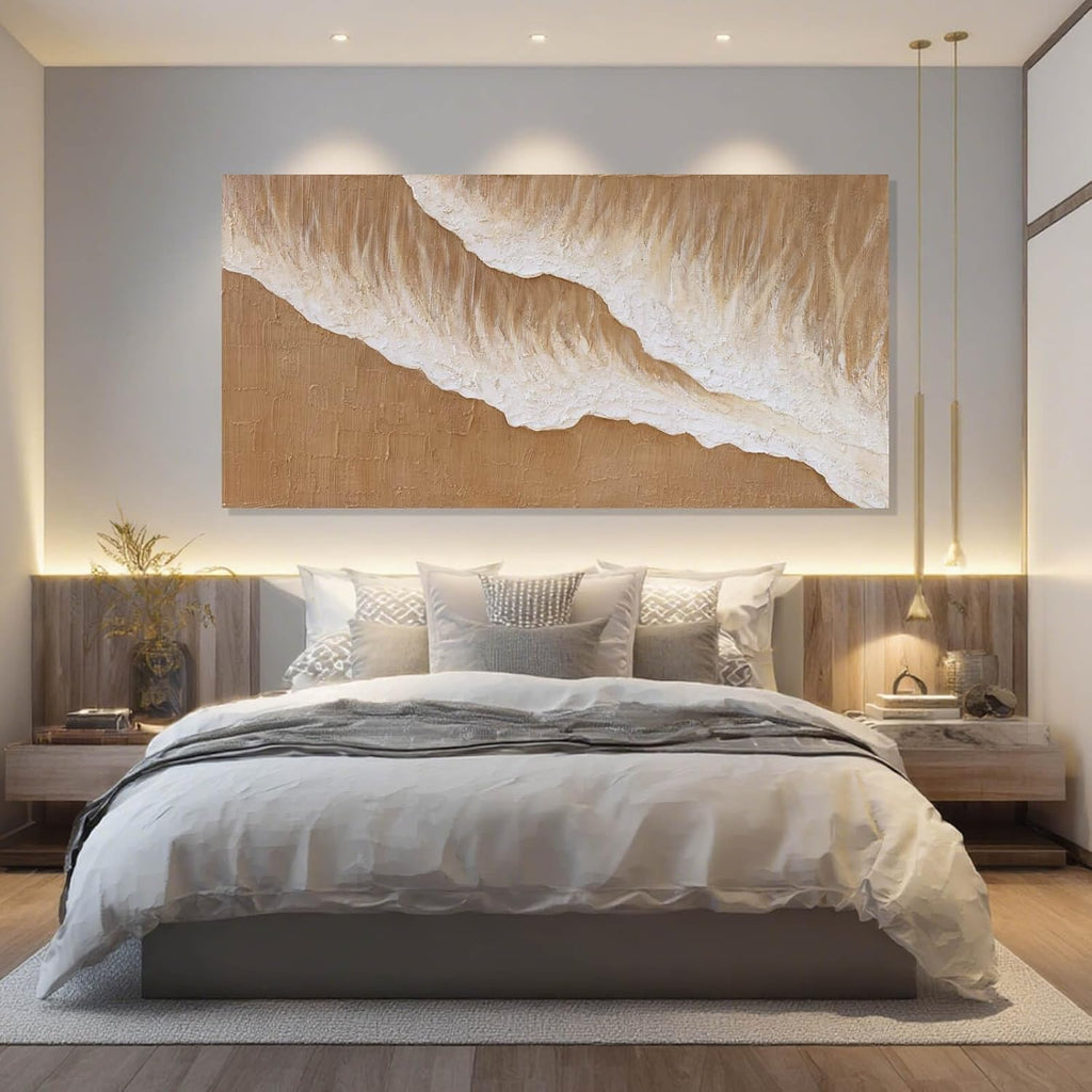 ZENPEE Large Abstract Wall Art, Brown Modern Wall Decor, Beach Canvas Wall Art for Living Room or Office, Room Posters, 29' x 58'