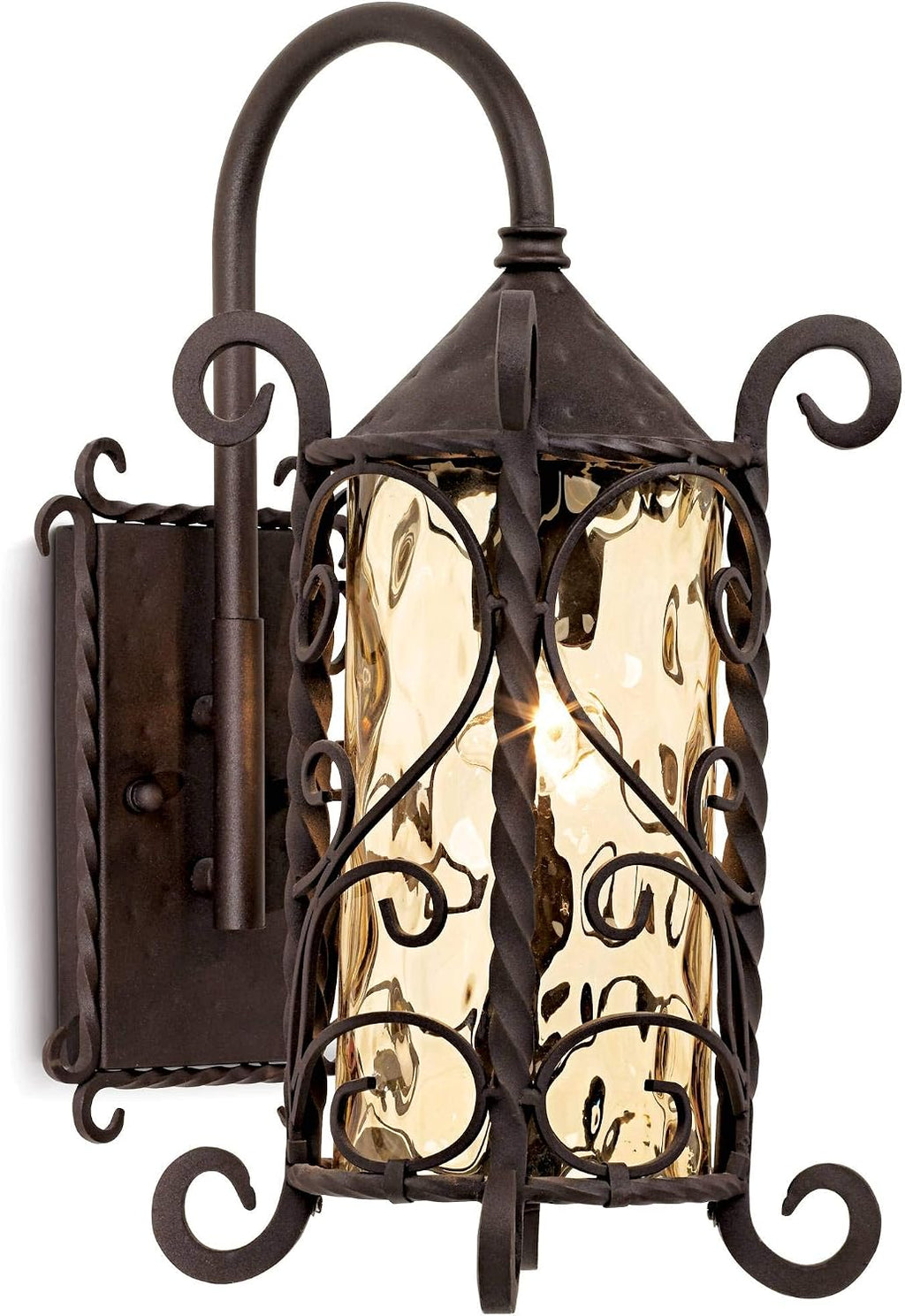 John Timberland Casa Seville Rustic Outdoor Wall Light Fixture Dark Walnut Twists 18 1/2' Champagne Hammered Glass for Exterior House Porch Patio Outside Deck Garage Yard Front Door Garden Home