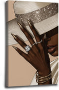 Fashion wall painting Black girl with white hat Canvas painting African poster is a good choice for room decoration Simple art 28x40in Wood Framed