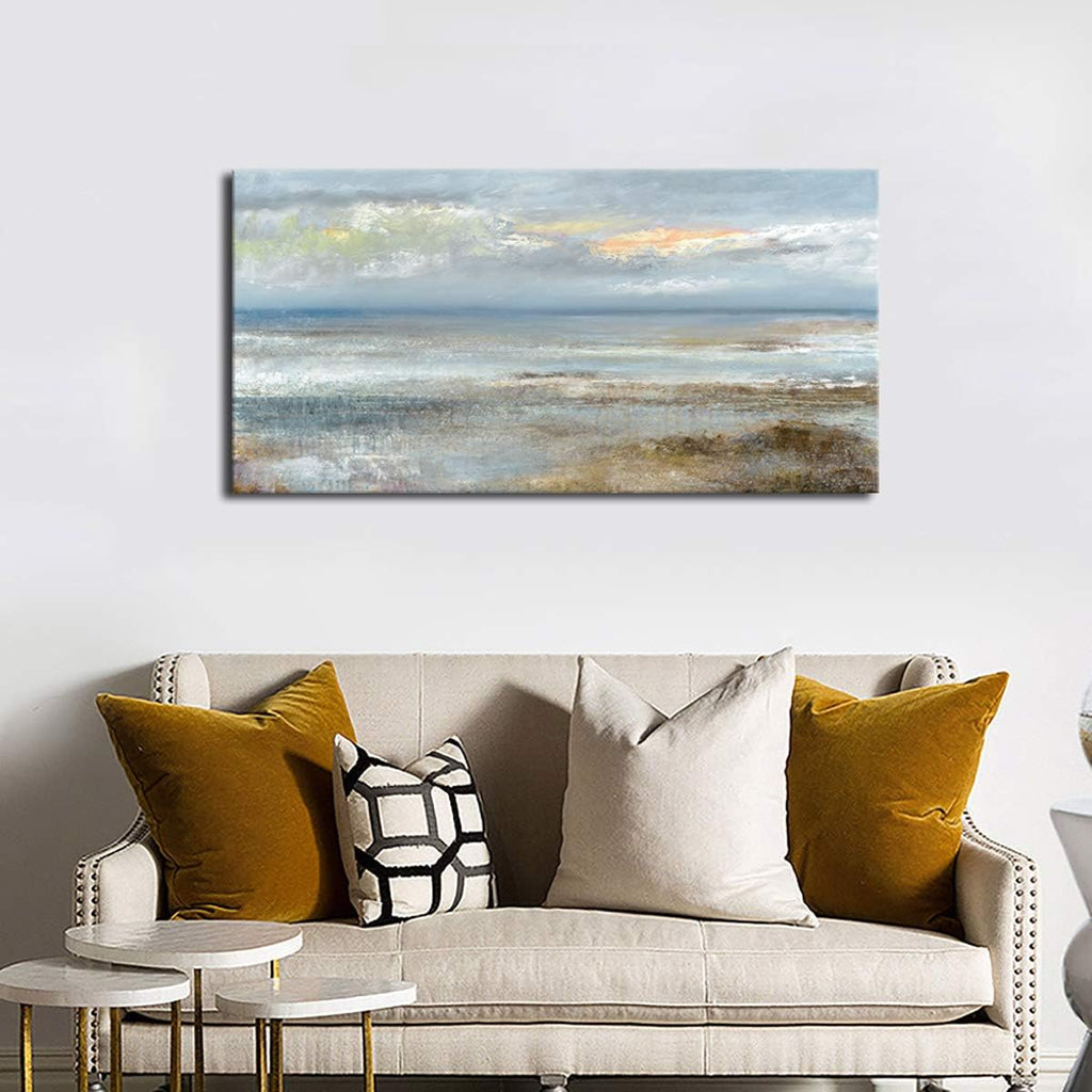 Abstract Wall Art Large Canvas Pictures Modern Blue Ocean Artwork on Canvas Prints Wall Decoration for Living Room Bedroom Bathroom Kitchen Office Home Wall Decor Framed Ready to Hang 29' x 58'