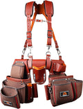 ABRIX Heavy Duty Tool Belt – 4MM Genuine Leather & Ballistic Nylon, Brass Buckle & Rivets, EVA Sheet Reinforced Lining, Foam Padded Comfort Framing Rig & Carpenter Tool Belt with Suspender | 28 Pocket
