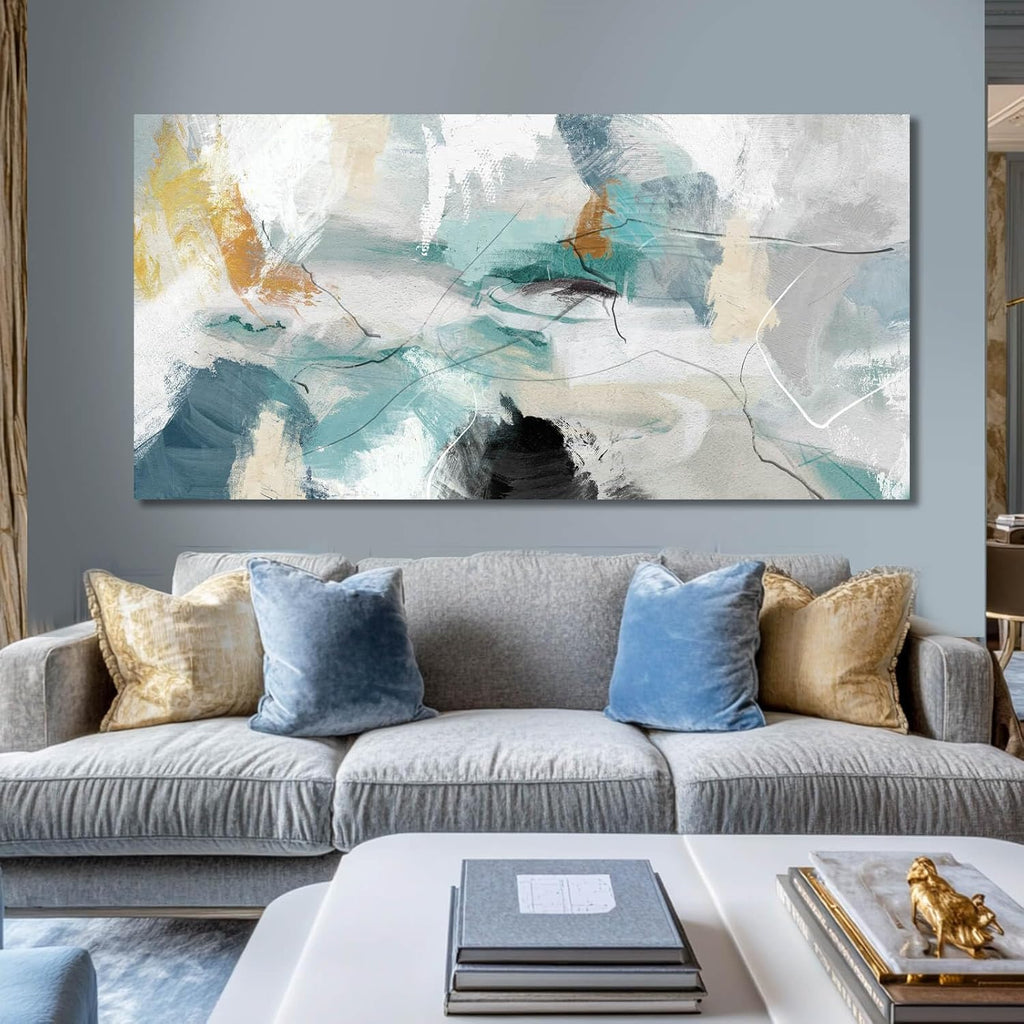 SOUGUAN Green Wall Art Abstract Wall Decor Teal Pictures Canvas Prints Artwork for Walls 29'x58'