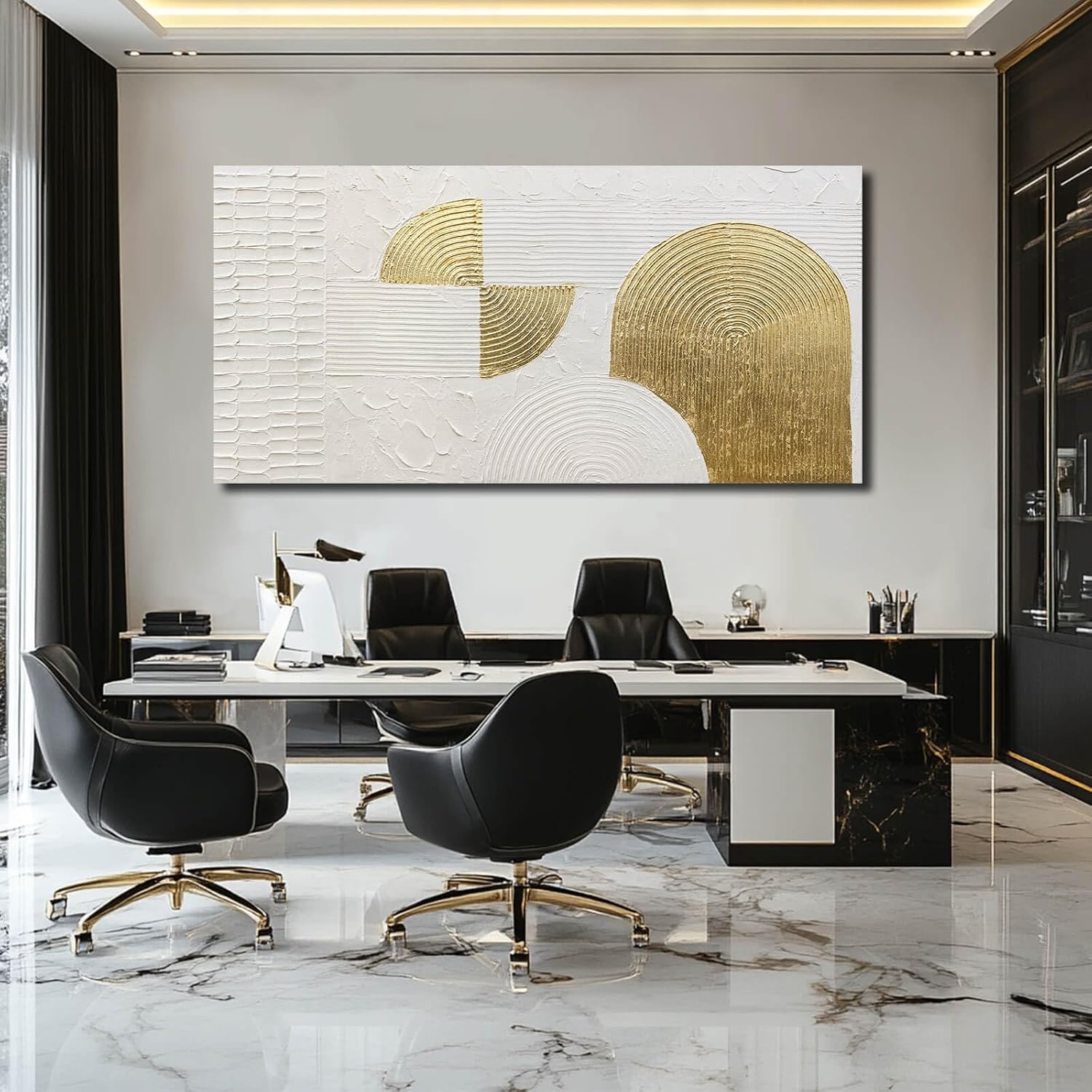 VAYIMDH Large Canvas Wall Art for Living Room Gold Wall Decor White Paintings Abstract Pictures Hand Drawn Arts for Office Hotel 29'x58'