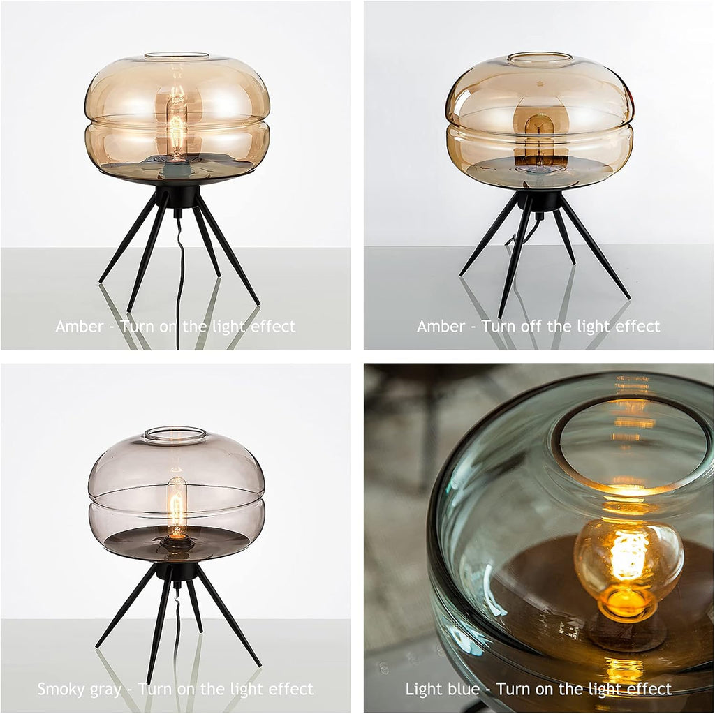 Oval Four-Leg Bracket Glass Table Lamp Personalized Glass Oval Lampshade Bedside Table Lamp Nordic Hand-Blown GlassIron Art Four-Leg Bracket Transparent Glass Lampshade Table Lamp Bedroom (Amber)