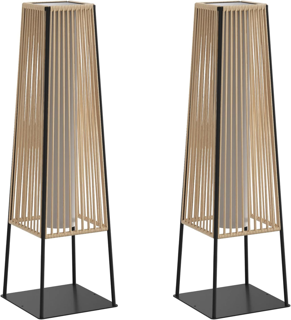 Outdoor Floor Lamp Set of 2, Rattan Solar Lanterns Outdoor Waterproof for Balcony, Deck, Garden & Patio (Natural)
