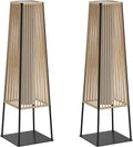 Outdoor Floor Lamp Set of 2, Rattan Solar Lanterns Outdoor Waterproof for Balcony, Deck, Garden & Patio (Natural)