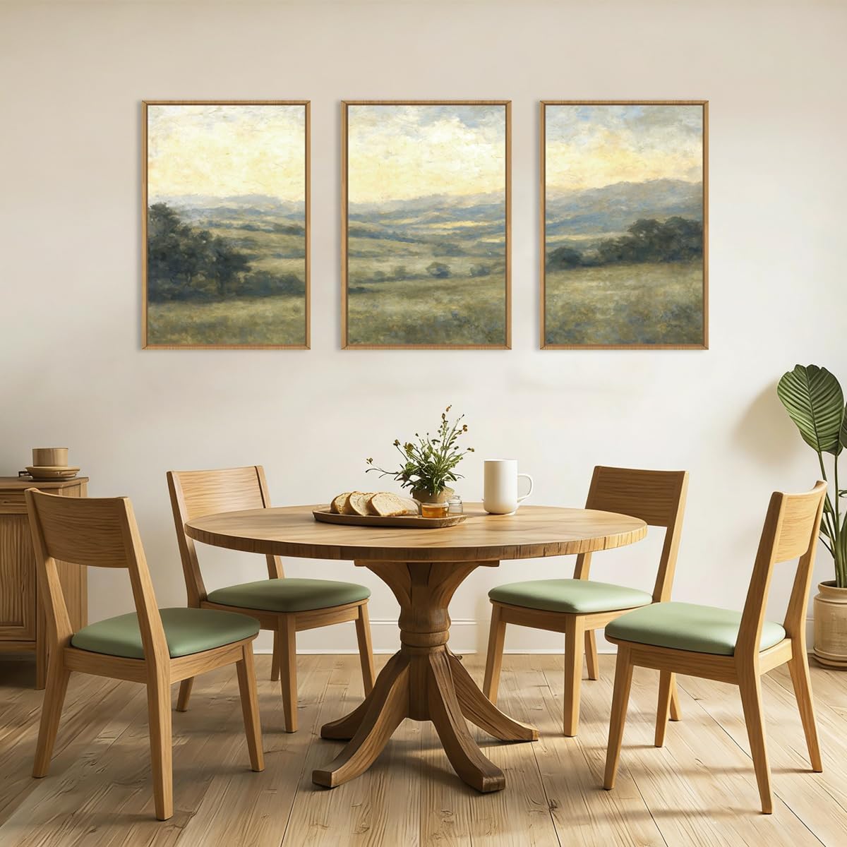 Large Vintage Green Grey Landscape Framed Canvas Wall Art Set,Abstract Rustic Countryside Forest Wall Decor,Retro Oil Painting Wilderness Artwork for Living Room,Bedroom,Farmhouse-24 x36 x3