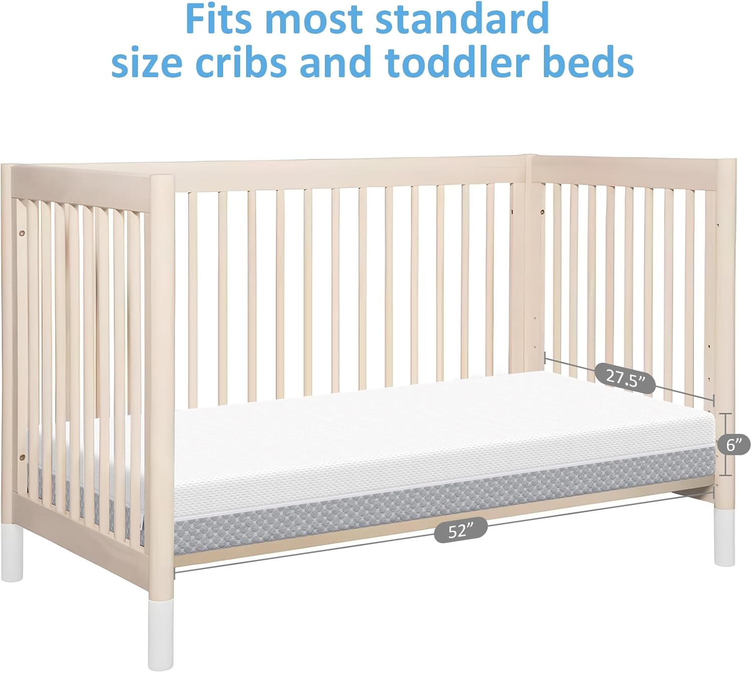Dourxi Crib Mattress, Dual Sided Comfort Memory Foam Toddler Bed Mattress, Triple-Layer Breathable Premium Baby Mattress for Infant and Toddler w/Removable Outer Cover - White&Grey