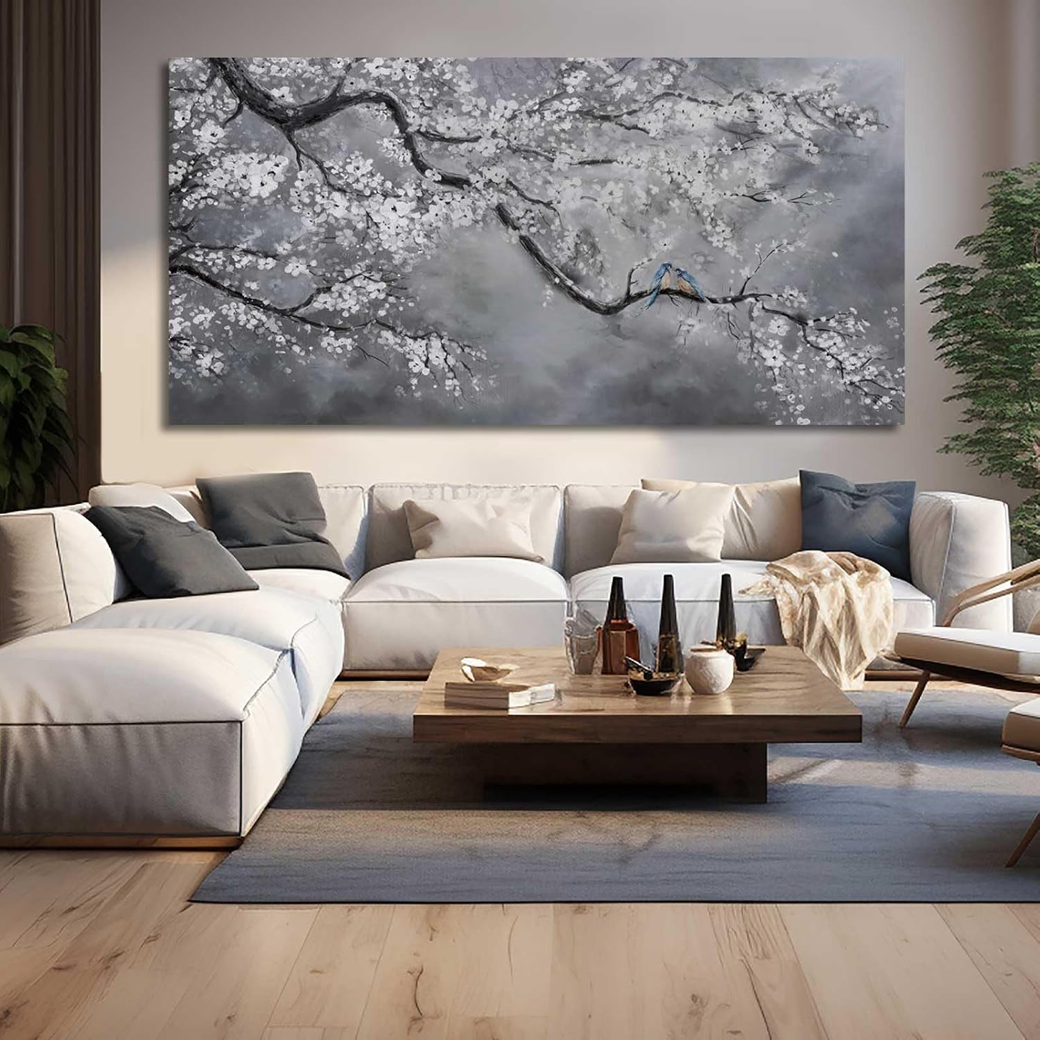 Artexist Canvas Wall Art/Grey Wall Decor 29'x58'/ Plum Blossom Oil Paintings/Large Artwork Wall for Living Room Bedroom Office Kitchen Home Decoration