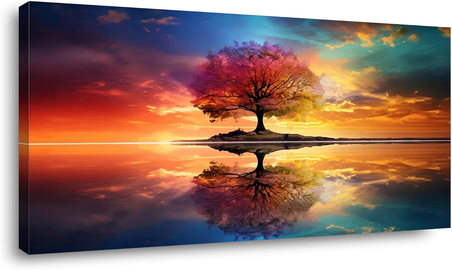 Lasdel Tree Alone Standing Middle Of Lake Landscape Canvas Wall Art for Living Room Bedroom Home, Beautiful Nature Scenery Painting Print Picture Decor Artwork, Wrapped Gift Inner Frame 328x58 Inches
