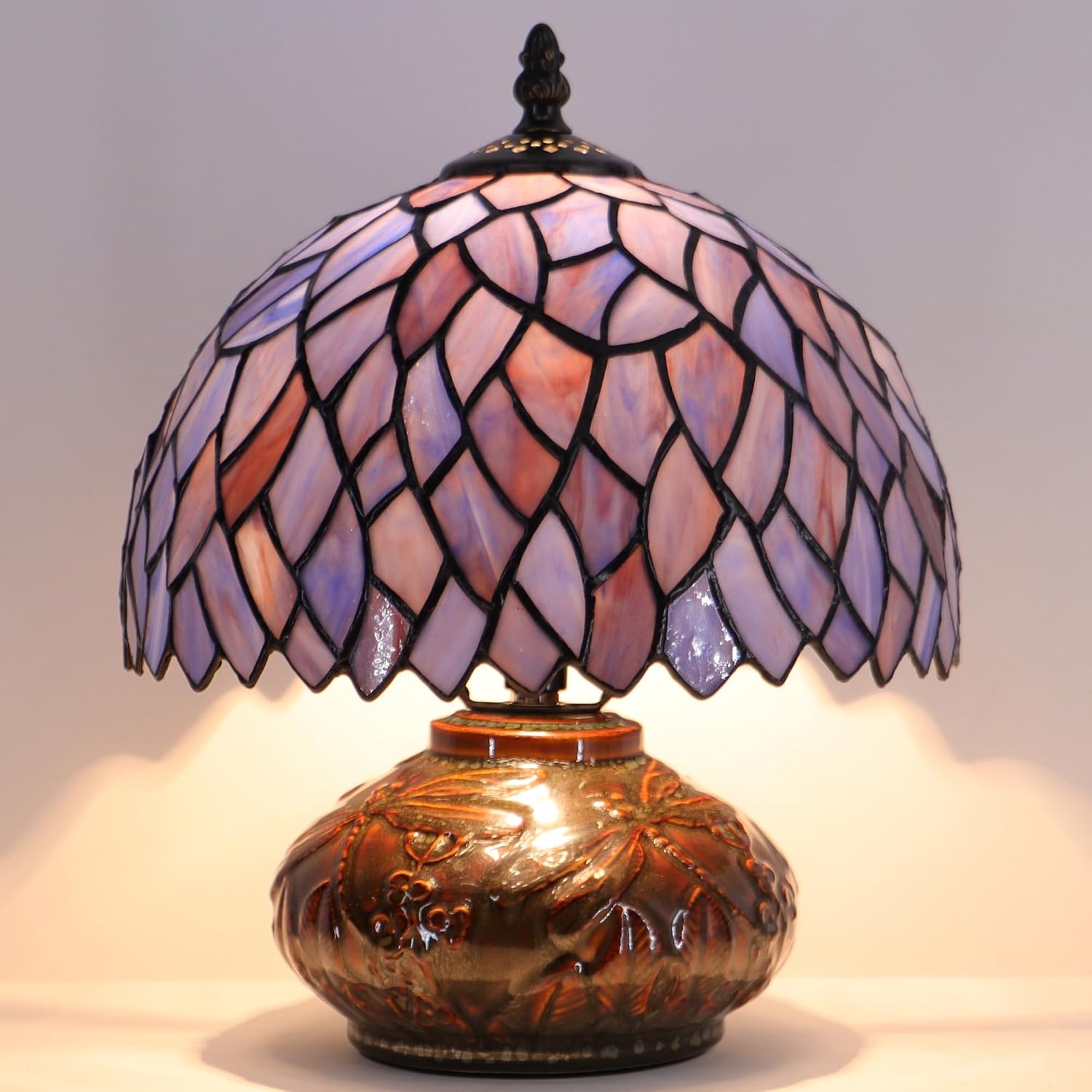 Small Tiffany Table Lamp Mini Mushroom Stained Glass Lamp Memory Sympathy lamp 10X11 Inch (Wisteria Style)