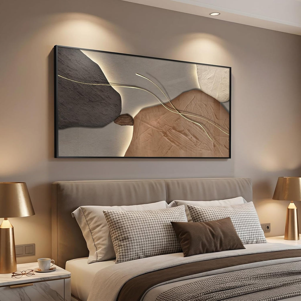 Framed Abstract Horizontal Wall Art for Living Room, Extra Large Brown and Tan Modern Artwork for Walls, Contemporary Elegant Picture Prints Paintings for Bedroom Dining Room Wall Decor, 56x28 Inch
