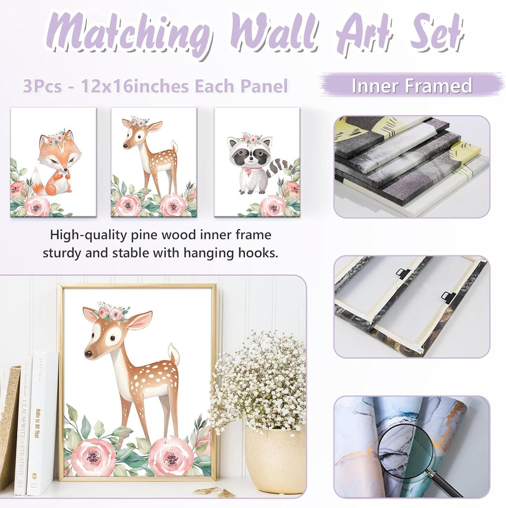 Personalized Baby Crib Bedding Set, 5 Pcs Custom Name Nursery Bedding Set for Girls Boys, Pink Forest Animals Baby Crib Set for Toddlers Infants, Double Layer Bedding Crib Sets Customized Gifts