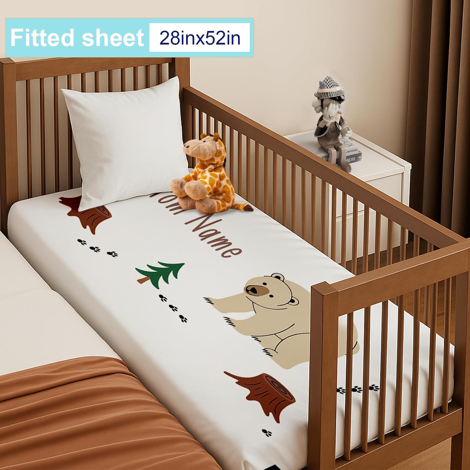 Personalized Baby Crib Bedding Set, Custom Name Nursery Bedding, Bear 5 Pcs Baby Bedding Set for Girl Boy, Double Layer Crib Set, Customized Gifts(Fixed Size)