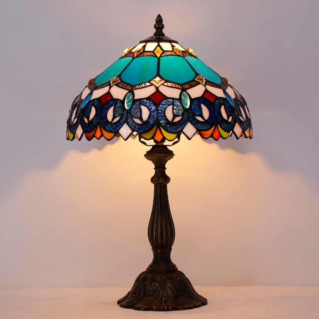 Tiffany Lamp Touch Control Table Lamp Blue Stained Glass Desk Lamp 12X12X19 Inches Jewelry Baroque Style Reading Light