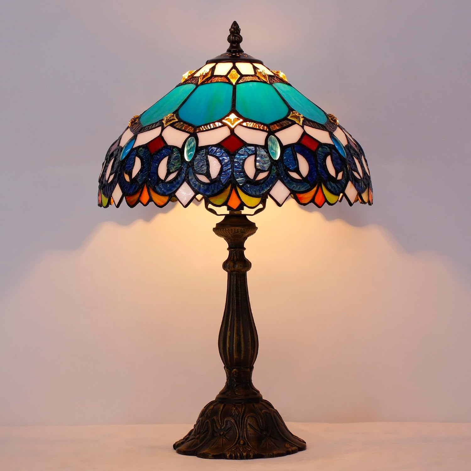 Tiffany Lamp Touch Control Table Lamp Blue Stained Glass Desk Lamp 12X12X19 Inches Jewelry Baroque Style Reading Light