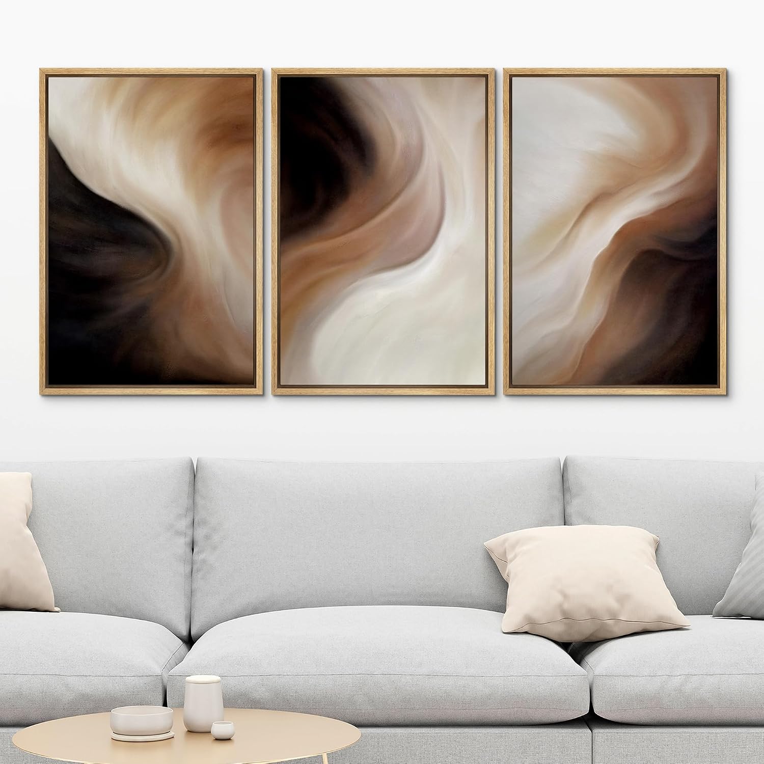 MUDECOR Framed Canvas Print Wall Art Abstract Neutral Brown and Beige Fluid Illustrations Realism Decorative for Living Room, Bedroom, Office - 24'x36'x3 Natural