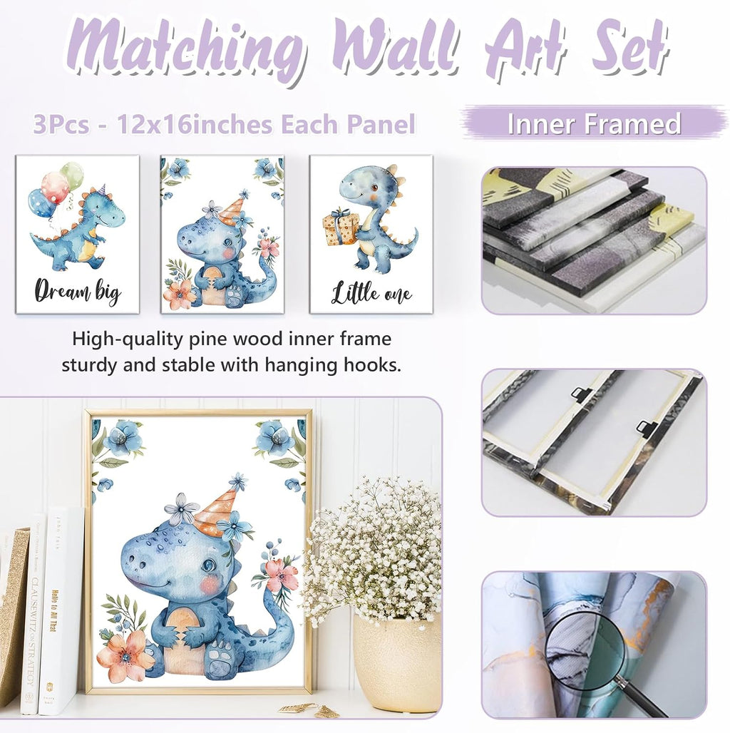Custom Baby Crib Bedding Set, 5 PCS Personalized Name Baby Crib Sets for Girls Boys, Blue Dinosaur Theme Nursery Bedding Sets for Infant Toddler, Double Layer Flannel Bed Set Customized Gifts