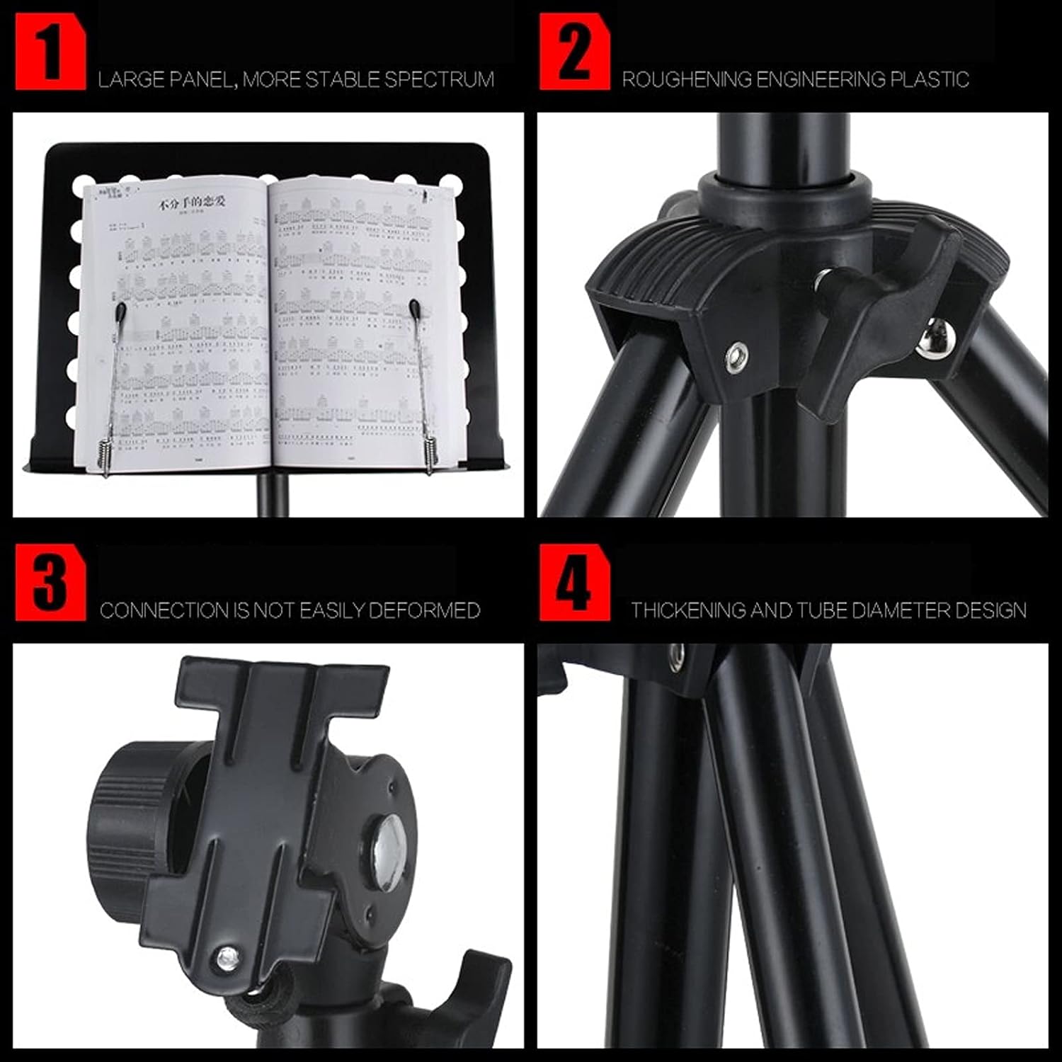 Music Stand Sheet Music Stand Folding Portable Adjustable Music Stand for Guitar Players Violin Players Metal Tripod Stand Music Clip Holder Book Stand (Color : Black)