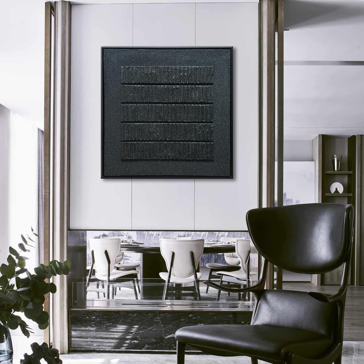 Slyart Black Textured Wall Art, Handmade Contemporary Art 3D Relief Painting, Minimalist Abstract Canvas Wall Art 24x24 Inch