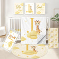 KAINSY Custom Crib Bedding Set, 5 Pcs Personalized Name Monogram Baby Crib Sets for Infants Toddlers, Yellow Giraffe Nursery Bedding Set for Boys Girls, Double Layer Baby Bedding Sets Customized Gifts
