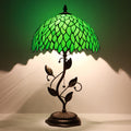 Tiffany Table Lamp, Stained Glass Desk Light, W12H19 Inch, Metal Leaf Base (Green Wisteria)