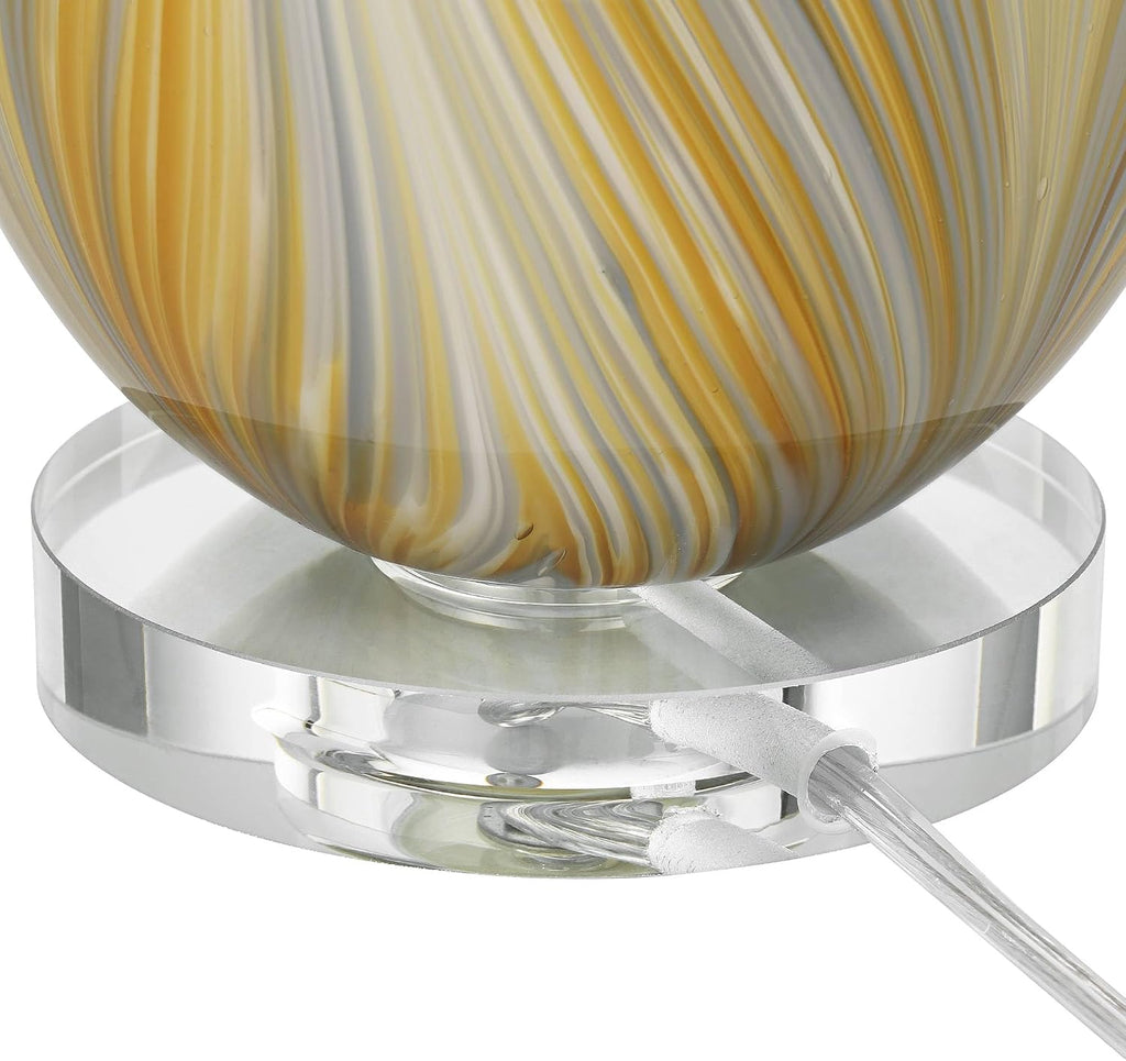 Possini Euro Design Pablo 27' Tall Modern 3-Way Table Lamp Yellow Vortex Finish Art Glass Single Fabric White Shade Living Room Bedroom Bedside Nightstand House Office Home Reading Kitchen Entryway