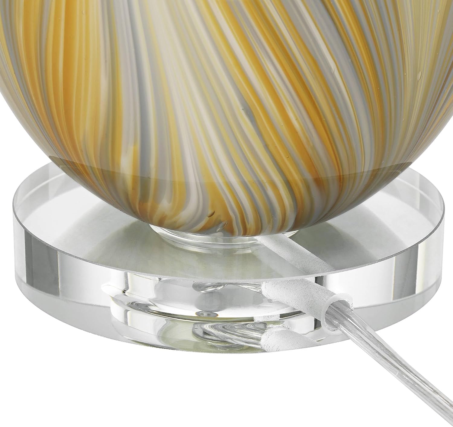 Possini Euro Design Pablo 27' Tall Modern 3-Way Table Lamp Yellow Vortex Finish Art Glass Single Fabric White Shade Living Room Bedroom Bedside Nightstand House Office Home Reading Kitchen Entryway