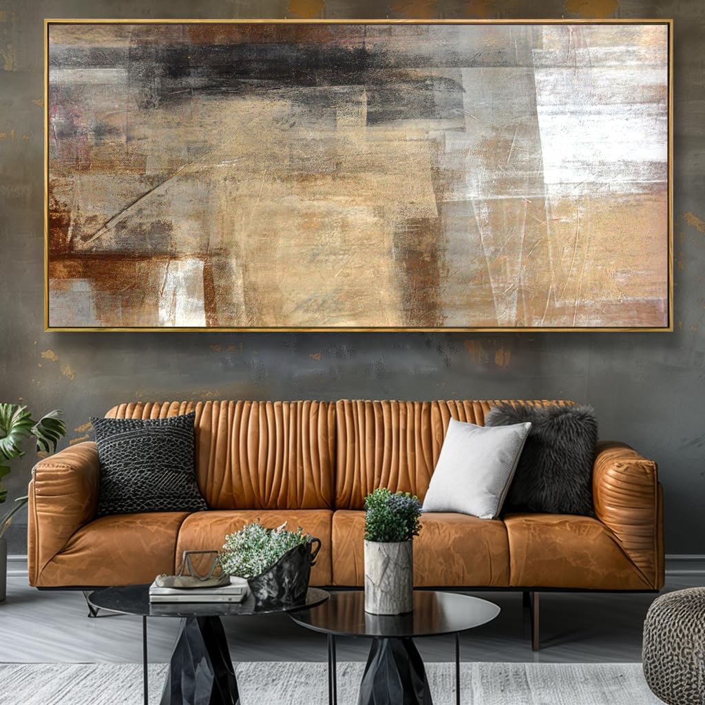 Wall Art Abstract Wall Decor Yellow Black Ink Canvas Painting Modern Artwork for Living Room Bedroom Dining Room Home Office Decor 24'x48' with Framed
