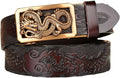 Mens Ratchet Leather Belt, Genuine Leather belts, Engraved Vintage Dragon Eagle Tiger Buckle, Business leisure belt