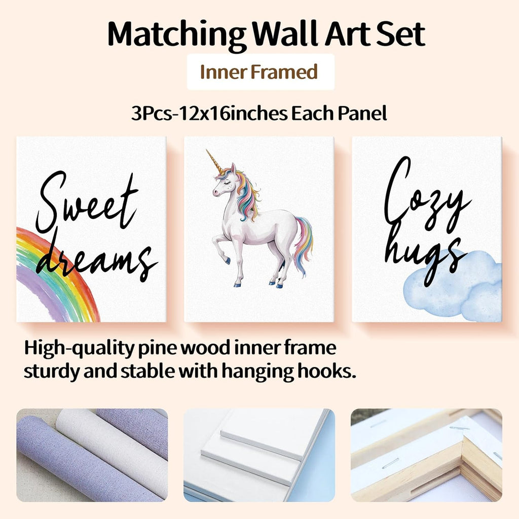 Personalized Baby Crib Bedding Set, Custom Name Nursery Bedding, Unicorn 5 Pcs Baby Bedding Set for Girl Boy, Double Layer Crib Set, Customized Gifts(Fixed Size)