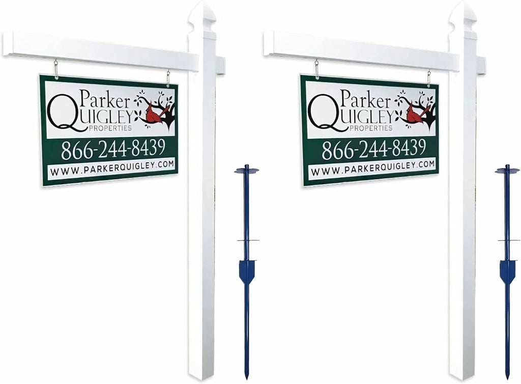 4Ever Products Vinyl PVC Real Estate Sign Post - White - 6' Tall Post White 47' Arm - 2 Pack