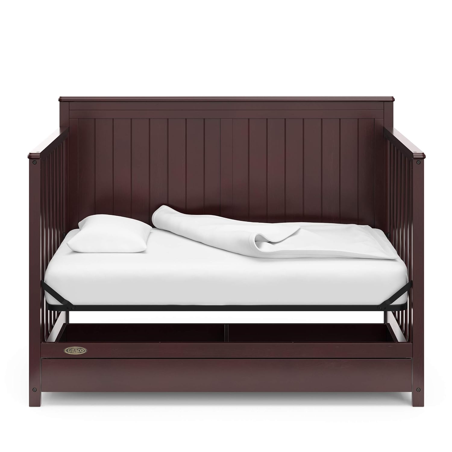 Graco Hadley 5-in-1 Convertible Crib with Drawer – GREENGUARD Gold Certified, Fits Standard Crib Mattress, Converts to Toddler Bed, Daybed and Full Bed, 4 Adjustable Mattress Heights (Espresso)