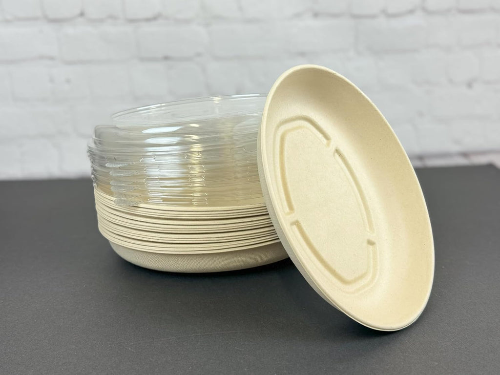 300 Sets of 26 oz Burrito Bowls WITH LIDS, Compostable Fiber, Biodegradable Bagasse Bowl