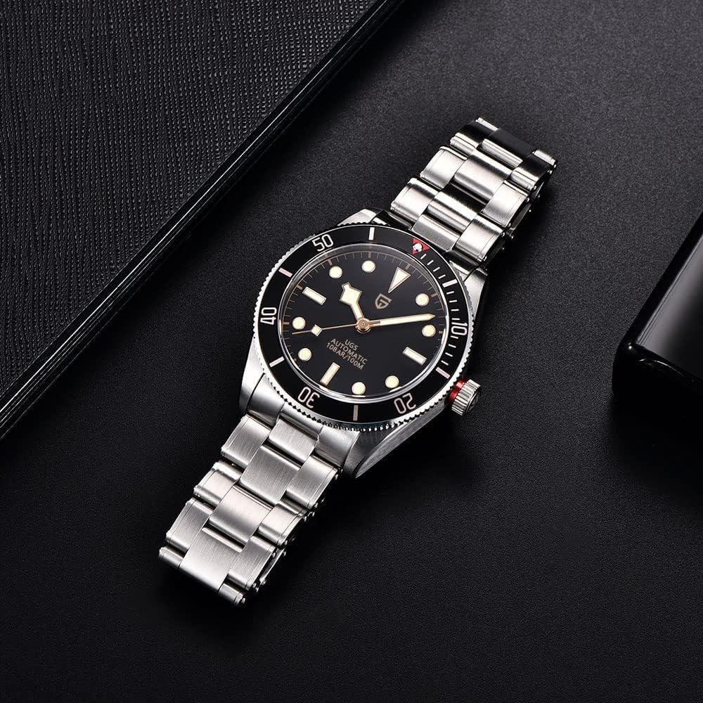 HaiQin Pagani Design 1671 V2 Classic Men's Automatic Watches Japanese NH35A Self-Winding Movement 100M Waterproof Mechanical Watch, Stainless Steel Aluminum Bezel Fashion Business Luminous Watch Date