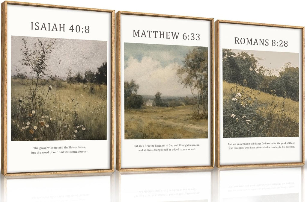 LHIUEM Large Bible Christian Scripture Framed Canvas Wall Art Set,Jesus Religious Verse Wall Decor,Vintage Nature Flowers Artwork for Living Room,Bedroom,Dining Room,Office -24'x36'x3