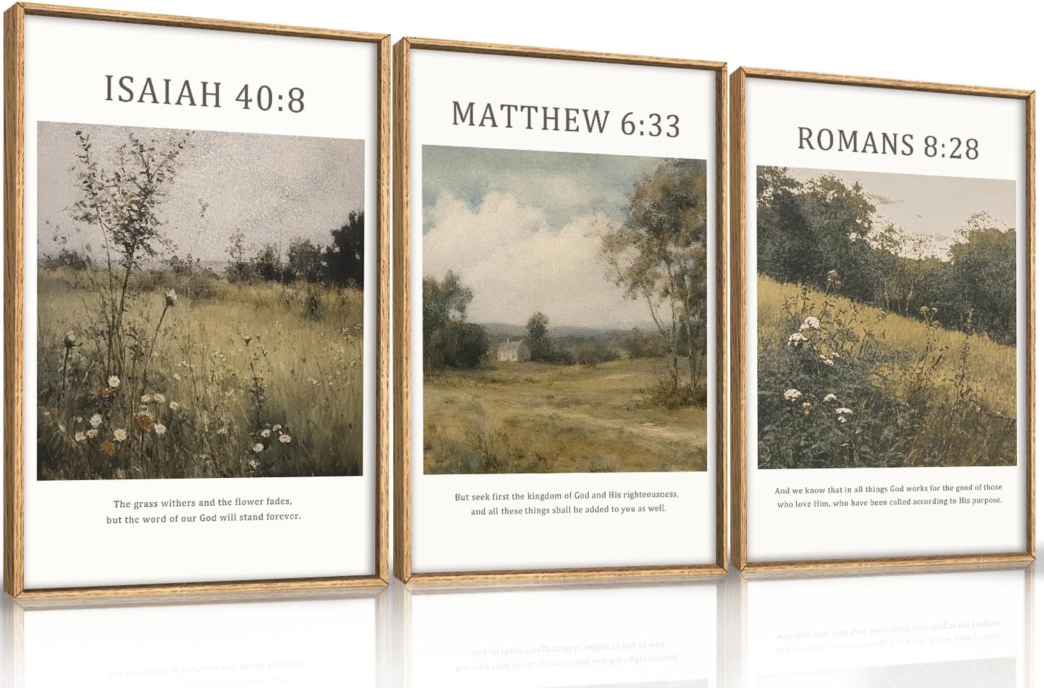 LHIUEM Large Bible Christian Scripture Framed Canvas Wall Art Set,Jesus Religious Verse Wall Decor,Vintage Nature Flowers Artwork for Living Room,Bedroom,Dining Room,Office -24'x36'x3