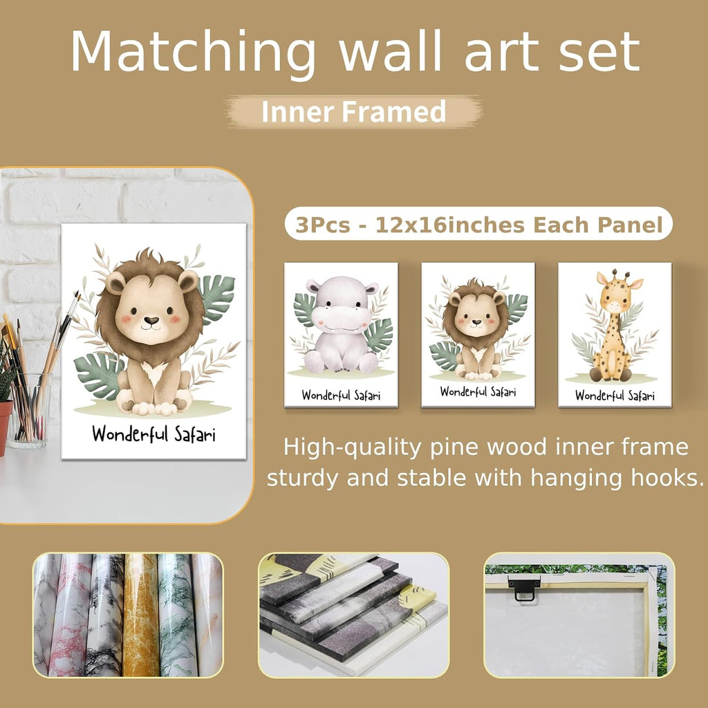 Personalized Baby Bedding Set, 5 Pcs Custom Baby Crib Sets with Name, Animal Safari Toddler Bedding Set for Baby Girls Boys, Double Layer Nursery Bedding Set, Customized Gifts for Infants Kids