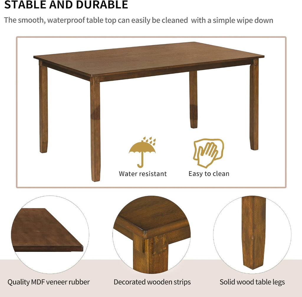 6-Piece Dining Room Table Set, Rustic Farmhouse Wood Dining Table Set with Rectangular Table 4 Upholstered Padded Chairs and 1 Padded Bench, Dining Set for Family of 4-6 People
