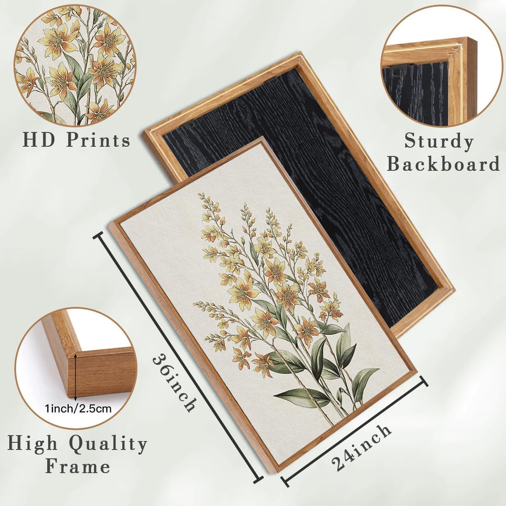 Anyzal Extral Large Botanical Framed Wall Art 24x36 Inch Neutral Floral Canvas Wall Decor Minimalist Beige Wildflower Painting for Living Room Bedroom Dining Room Set of 3