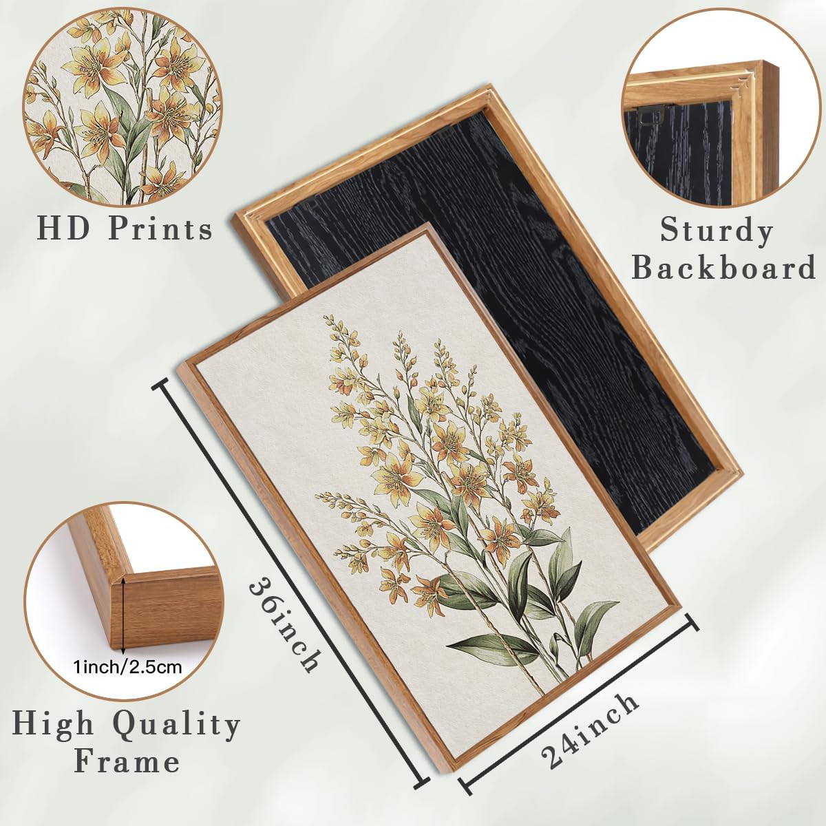 Anyzal Extral Large Botanical Framed Wall Art 24x36 Inch Neutral Floral Canvas Wall Decor Minimalist Beige Wildflower Painting for Living Room Bedroom Dining Room Set of 3