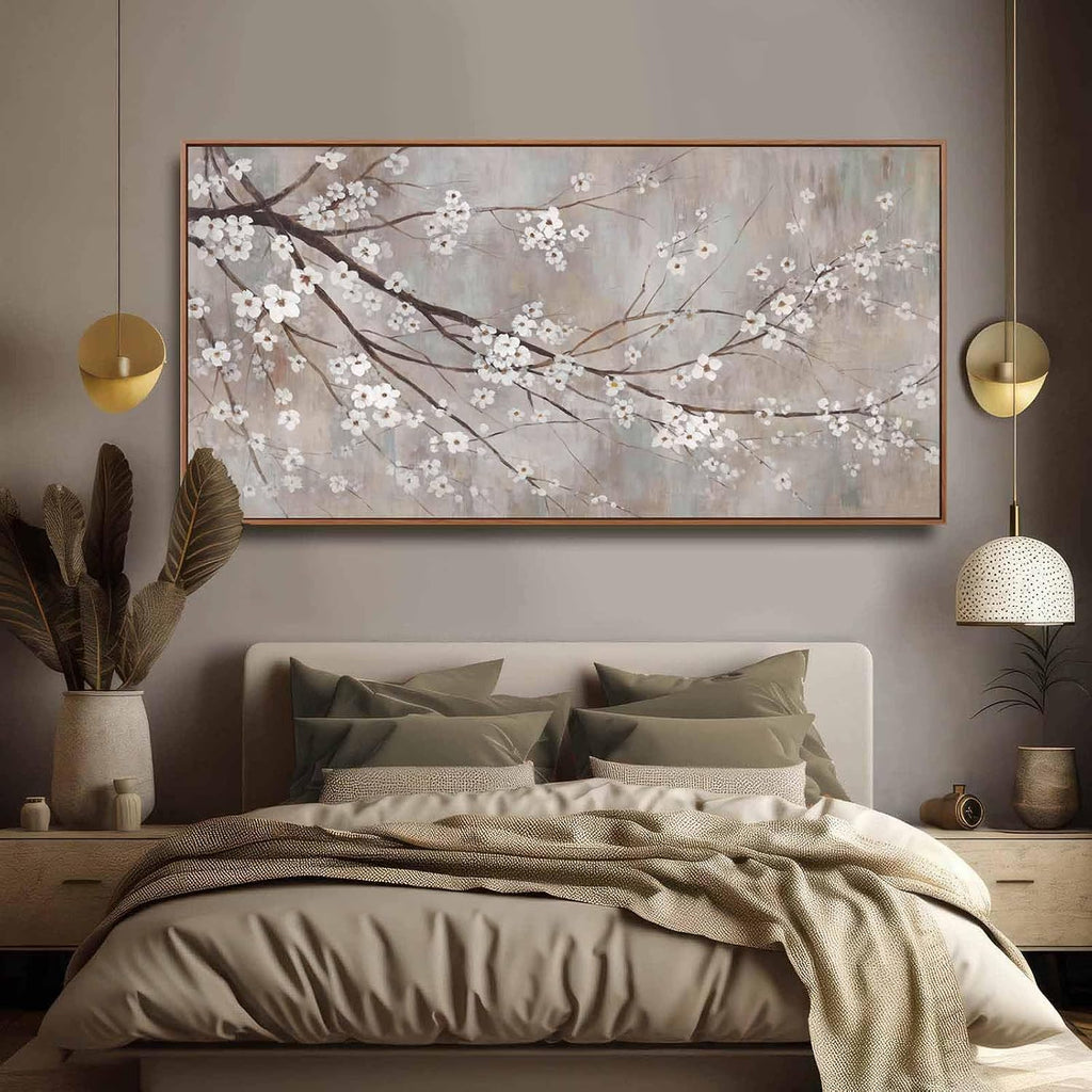 Floral Wall Art Framed Flowers Prints Poster Artwork Plum Blossom Pictures Extra Large Arts 36'x70' for Living Room