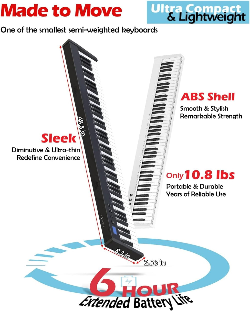 NikoMaku Semi-weighted 88 Keys Piano Keyboard Compact Portable Digital Piano Set for Beginners with Stand, Carrying Case, Sustain Pedal, Headphones, SWAN-S Black