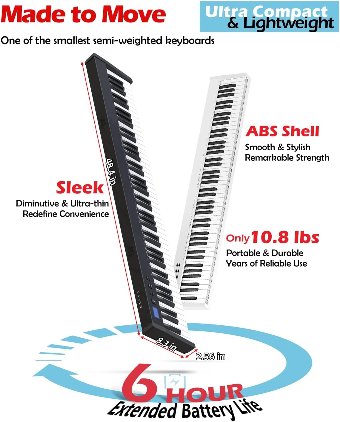 NikoMaku Semi-weighted 88 Keys Piano Keyboard Compact Portable Digital Piano Set for Beginners with Stand, Carrying Case, Sustain Pedal, Headphones, SWAN-S Black