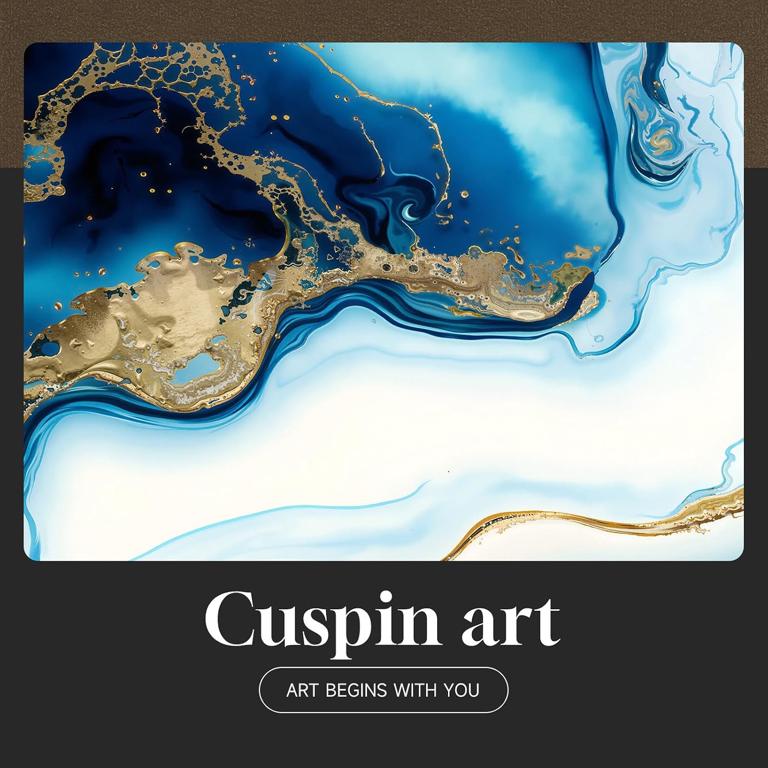 Large Framed Modern Elegant Abstract Wall Art for Living Room, 3 Piece Contemporary Blue and Gold Bright Prints Paintings Artwork for Walls, Luxury Pictures for Hallway Home Office Wall Decor 24x36 In