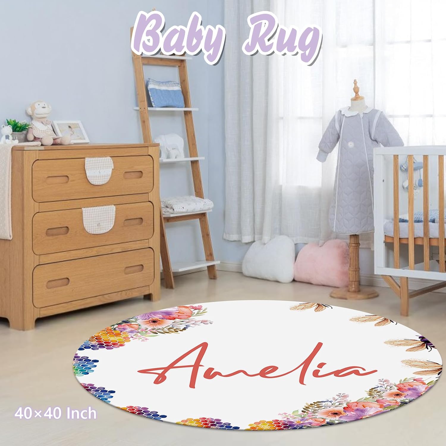 Personalized Baby Crib Bedding Set, 5 Pcs Custom Name Nursery Bedding Set for Girls Boys, Honey & Bee Baby Crib Set for Toddlers Infants, Double Layer Bedding Crib Sets Customized Gifts