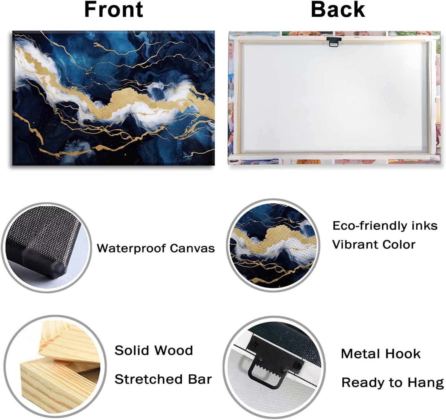 Large Navy Blue and Gold Wall Art Abstract Picture Living Room Decor Framed Modern Marble Texture Painting Canvas Prints for Bedroom Bathroom Home Office Ready to Hang - 32.00'x48.00'